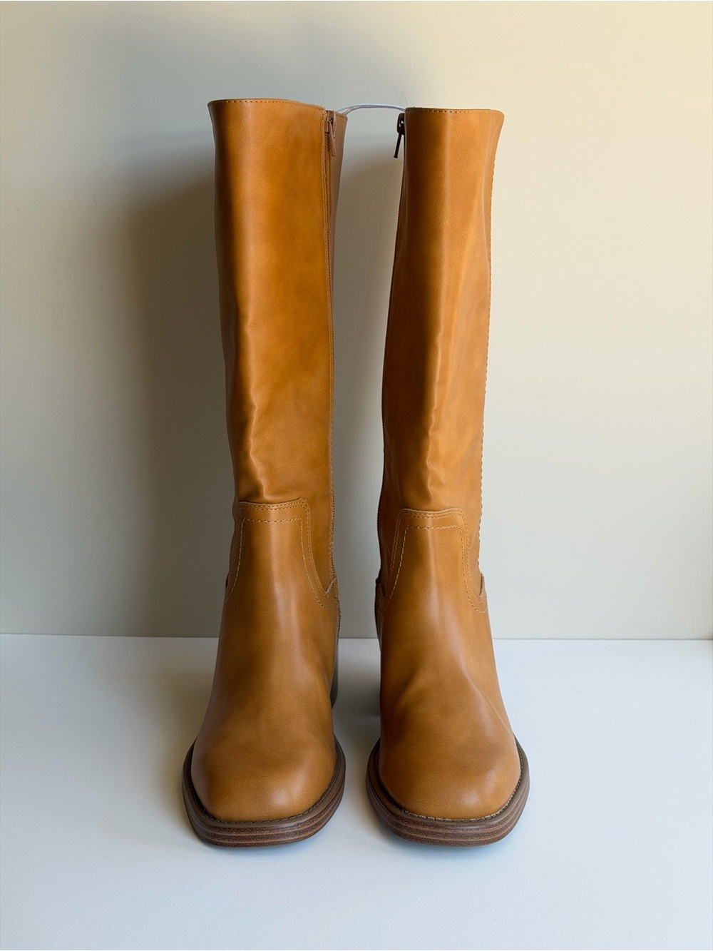 NWOT Indigo Faux Leather Tall Tan Over the Knee Boots - Picture 3 of 9